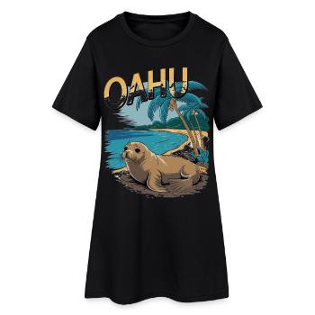 Oahu Tropical Seal Beach Scène paradisiaque - Robe T-shirt Femme - noir - Devant