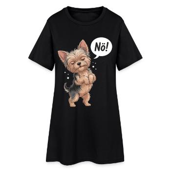 Cute Yorkshire Terrier with 'Nope!' Balloon - Women’s T-Shirt Dress - black - Front