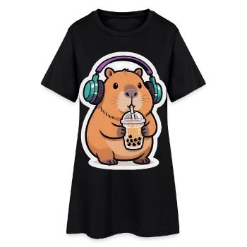 Cute Capybara Bubble Tea Kawaii Animal Gift - Women’s T-Shirt Dress - black - Front