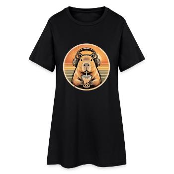 Cute Capybara Bubble Tea Kawaii Animal Gift - Women’s T-Shirt Dress - black - Front