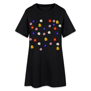 Primeln - Frauen T-Shirt-Kleid - Schwarz - Vorne