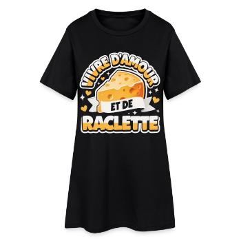 Live On Love And Raclette Lustiges Geschenk - Frauen T-Shirt-Kleid - Schwarz - Vorne