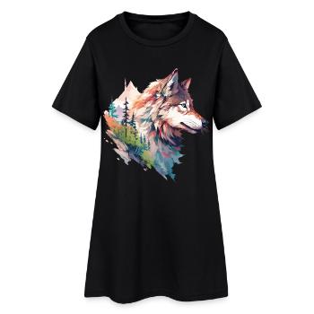 Wolf Wolfskopf Wald Natur Berge Wildnis Bunt - Frauen T-Shirt-Kleid - Schwarz - Vorne