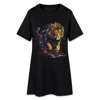 Lion courant Tête de Lion Coloré Prédateur Animal Sauvage - Robe T-shirt Femme - noir - Devant