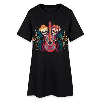 Dia de los Muertos Guitar Skeleton Duo Outfit Top - Women’s T-Shirt Dress - black - Front