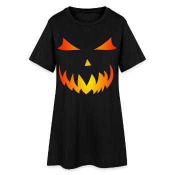 Gourde de flamme Halloween motif citrouille visage fantôme - Robe T-shirt Femme - noir - Devant