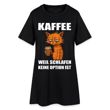 Kaffee Katze Motiv – Lustiges Morgenmuffel Design - Frauen T-Shirt-Kleid - Schwarz - Vorne