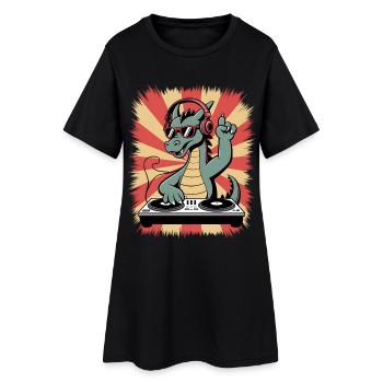 Dragon DJ avec rythme au casque - Robe T-shirt Femme - noir - Devant