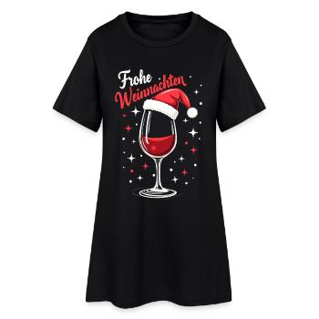 Frohe Weinachten Weinglas Weihnachten - Frauen T-Shirt-Kleid - Schwarz - Vorne