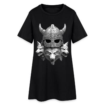Wikinger Helm Wolf - Frauen T-Shirt-Kleid - Schwarz - Vorne