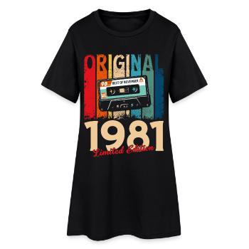 Cassette 44ème Anniversaire Novembre Millésime 1981 - Robe T-shirt Femme - noir - Devant