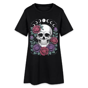 Crâne gothique avec phases de lune et motifs de roses - Robe T-shirt Femme - noir - Devant