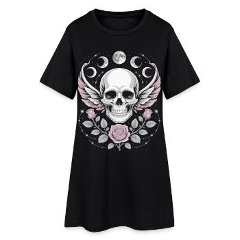 Crâne gothique avec phases de lune et motifs de roses - Robe T-shirt Femme - noir - Devant