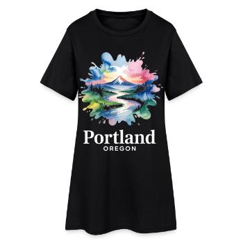 Portland, Oregon: Bunte Naturlandschaft - Frauen T-Shirt-Kleid - Schwarz - Vorne