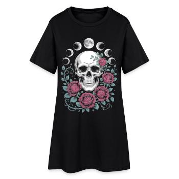 Crâne gothique avec phases de lune et motifs de roses - Robe T-shirt Femme - noir - Devant