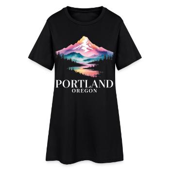 Portland, Oregon Mountain Sunset Scenic View - Frauen T-Shirt-Kleid - Schwarz - Vorne