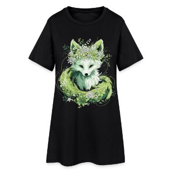 Kitsune Fuchs Boho Blumen Natur - Frauen T-Shirt-Kleid - Schwarz - Vorne