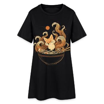 Kawaii Kitsune Fox se détend dans un bol de ramen - Robe T-shirt Femme - noir - Devant