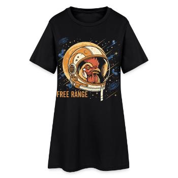 Weltraumhuhn im Astronautenhelm - Frauen T-Shirt-Kleid - Schwarz - Vorne