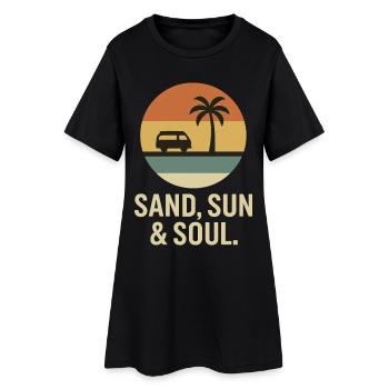 Sand, Sonne Und Seele Urlaub Abenteuer - Frauen T-Shirt-Kleid - Schwarz - Vorne