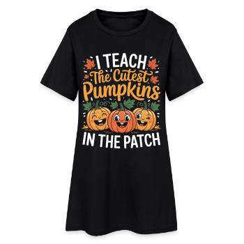 Süße Kürbisse im Herbst Lehrerin - Frauen T-Shirt-Kleid - Schwarz - Vorne