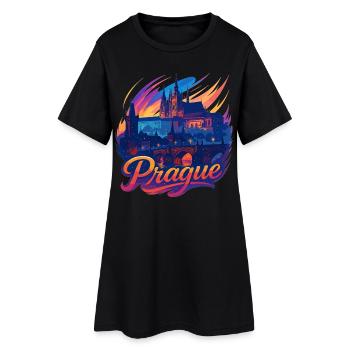 Prag Skyline Farbrausch Stadt Tschechien Geschenk - Frauen T-Shirt-Kleid - Schwarz - Vorne