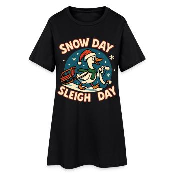 Jour de neige Traîneau Jour Oie Noël Drôle Père Noël - Robe T-shirt Femme - noir - Devant