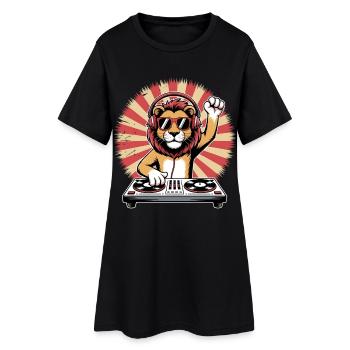Lion DJ avec casque - Robe T-shirt Femme - noir - Devant