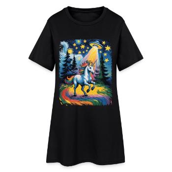 Glowing unicorn in a starry rush - Women’s T-Shirt Dress - black - Front