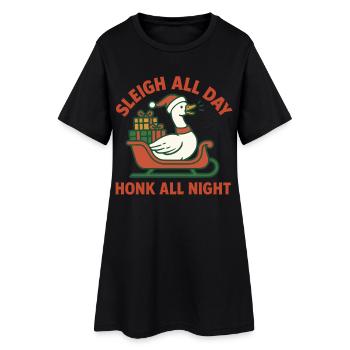 Oie Noël Drôle Père Noël Traîneau Toute la journée - Robe T-shirt Femme - noir - Devant
