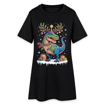 Tree Rex – Lustiges Dinosaurier Weihnachts T-Shirt - Frauen T-Shirt-Kleid - Schwarz - Vorne