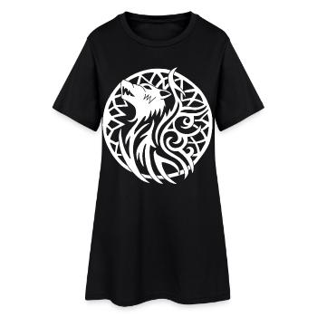 White Viking Wolf and Talisman of Luck - Women’s T-Shirt Dress - black - Front