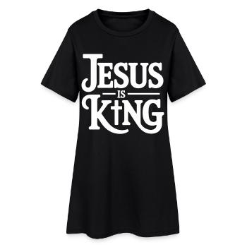 Jesus Is King Christlich Kreuz Glaube - Frauen T-Shirt-Kleid - Schwarz - Vorne