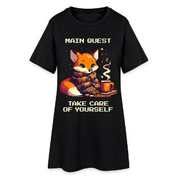 Hauptquest: Kümmer dich um dich | Selbstfürsorge - Frauen T-Shirt-Kleid - Schwarz - Vorne