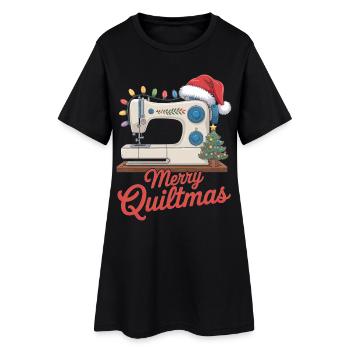 Merry Quiltmas Couture festive Père Noël Noël - Robe T-shirt Femme - noir - Devant