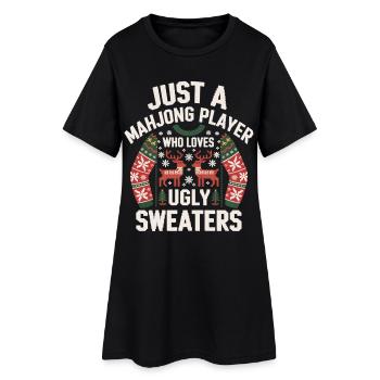 Mahjong Christmas Shirt – Ugly Sweater Style - Women’s T-Shirt Dress - black - Front