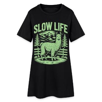 Deceleration Shirt with Llama - Enjoy Tranquility - Women’s T-Shirt Dress - black - Front