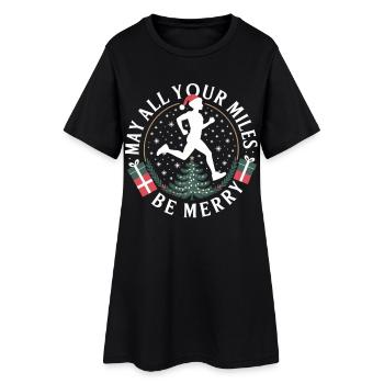 Weihnachtslauf Shirt – May All Your Miles Be Merry - Frauen T-Shirt-Kleid - Schwarz - Vorne