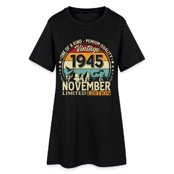 80th Birthday Vintage November Vintage 1945 - Women’s T-Shirt Dress - black - Front