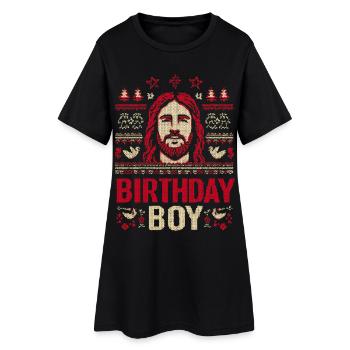 Anniversaire Garçon Tricot Design - Robe T-shirt Femme - noir - Devant