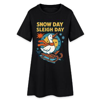 Drôle d’oie Noël Jour de neige Jour de traîneau - Robe T-shirt Femme - noir - Devant