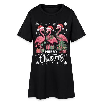 Chemise de Noël avec flamants roses et cadeaux - Robe T-shirt Femme - noir - Devant
