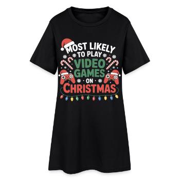 Préfère jouer à des jeux vidéo à Noël - Robe T-shirt Femme - noir - Devant