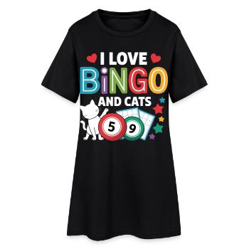 I Love Bingo And Cats - Women’s T-Shirt Dress - black - Front