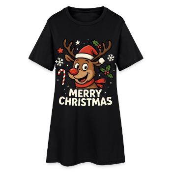 Motif de Noël joyeux renne amusant - Robe T-shirt Femme - noir - Devant