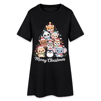 Sapin de Noël animal – Animaux de Noël mignons - Robe T-shirt Femme - noir - Devant