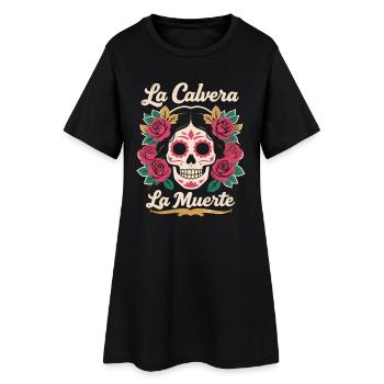 Crâne en sucre Noël homme floral - Robe T-shirt Femme - noir - Devant