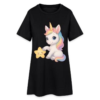 Regenbogen Mädchen Einhorn Unicorn - Frauen T-Shirt-Kleid - Schwarz - Vorne