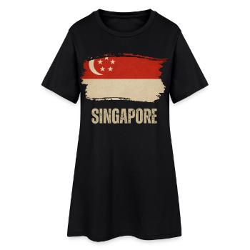 Grunge-Flagge von Singapur, ich liebe Singapur - Frauen T-Shirt-Kleid - Schwarz - Vorne