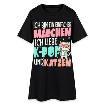 Ich Liebe K-Pop Und Katzen Einfaches Mädchen - Frauen T-Shirt-Kleid - Schwarz - Vorne